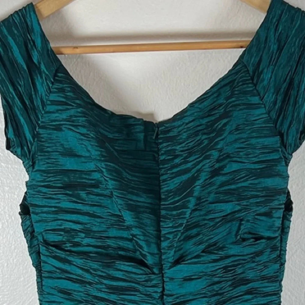 Alex Evening Formal Off the Shoulder Ruched Sateen Emerald Green Evening Gown - Picture 2 of 10